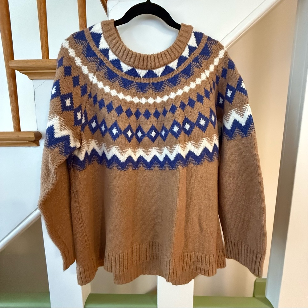Lane Bryant Tan and Blue Knit Sweater